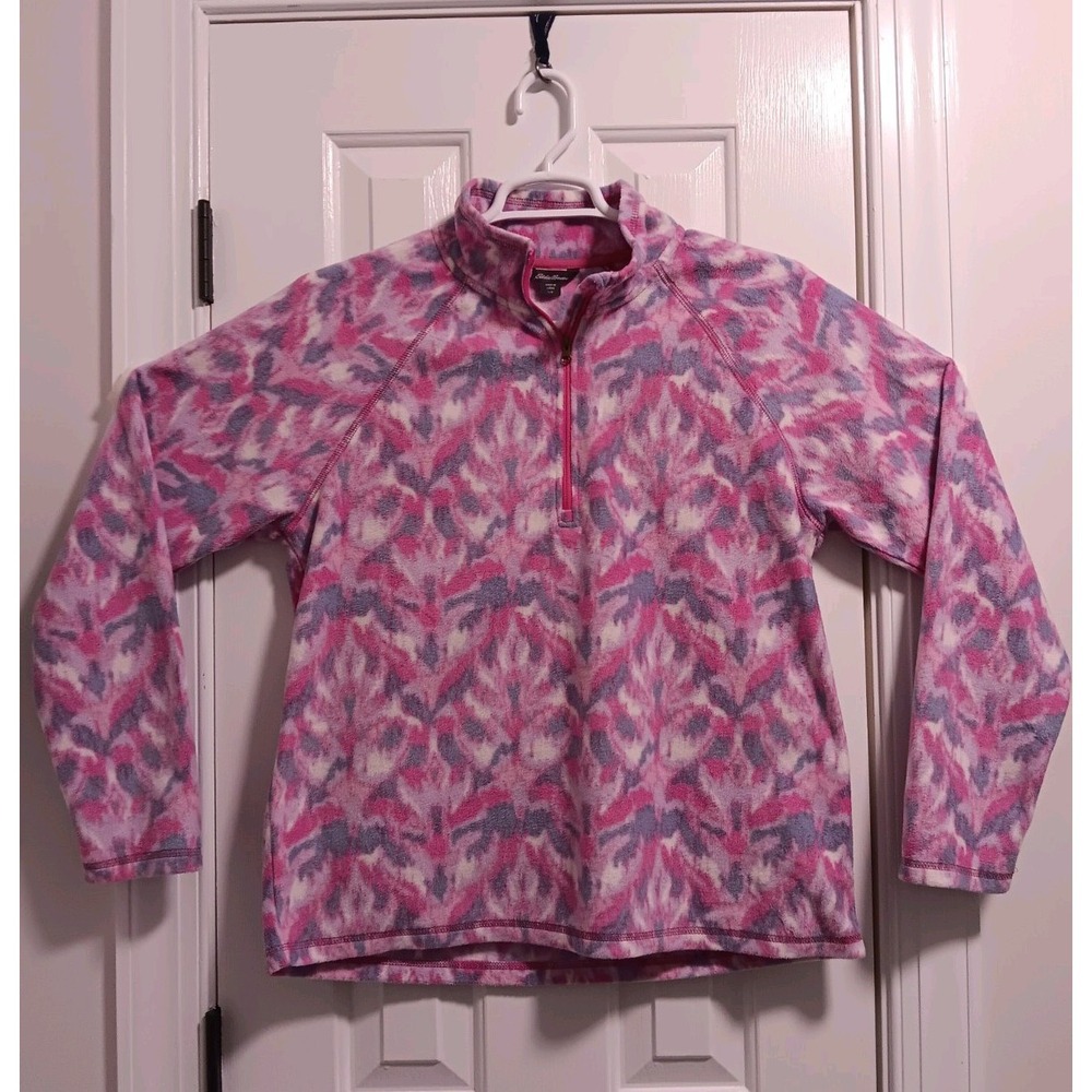 Eddie Bauer Womens Fleece 1/4 Zip Pullover Running Hiking Pink Aztec Large